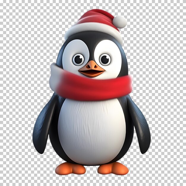 3d kerstpinguïn personage geïsoleerd op transparante achtergrond