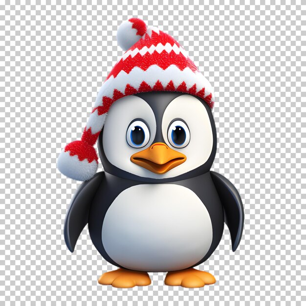 PSD 3d kerstpinguïn personage geïsoleerd op transparante achtergrond