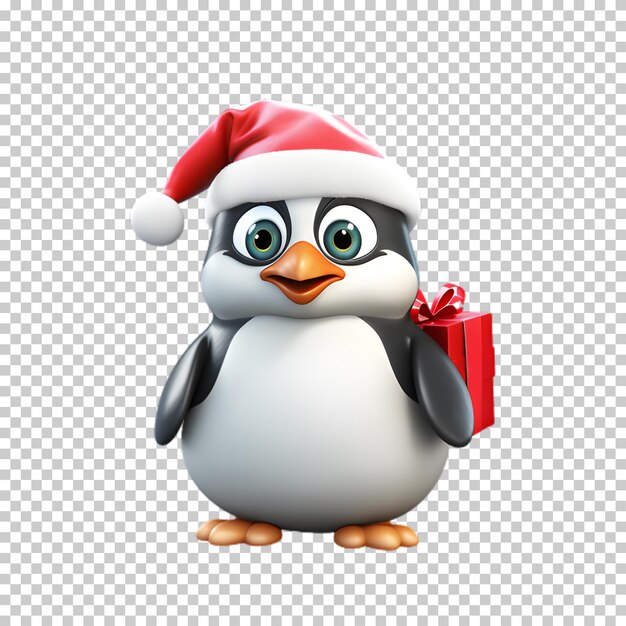 PSD 3d kerstpinguïn personage geïsoleerd op transparante achtergrond