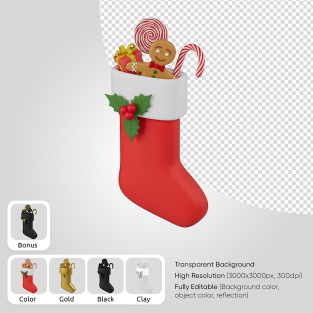 3d kerstsok met cadeautjes