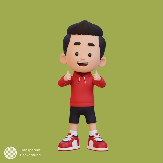 Premium PSD | 3d kid character give a thumbs up with cute happy face