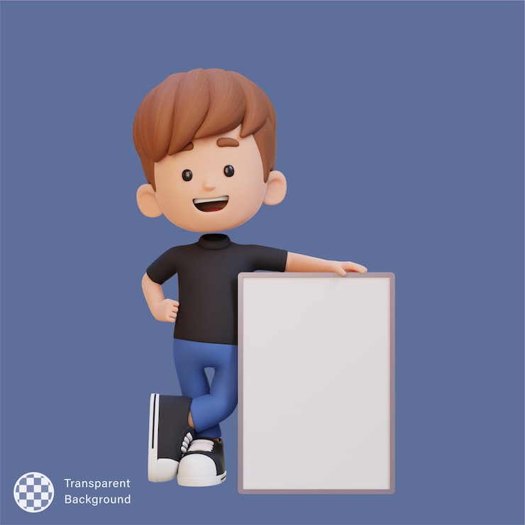PSD 3d kid character holding a blank placard