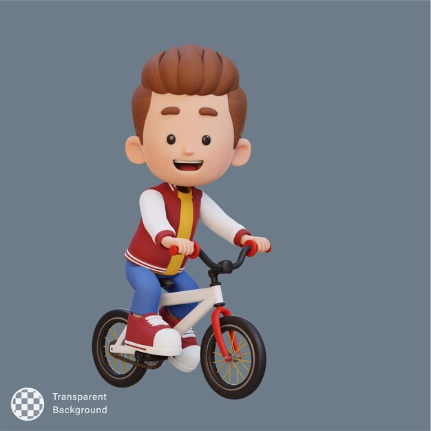 Personaggio bambino 3d andare a scuola in bicicletta