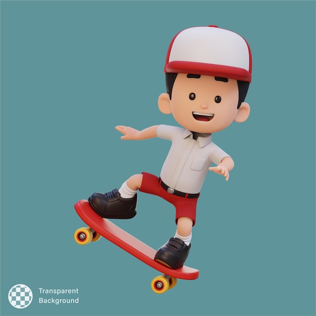 PSD 3d kid character ride skateboard