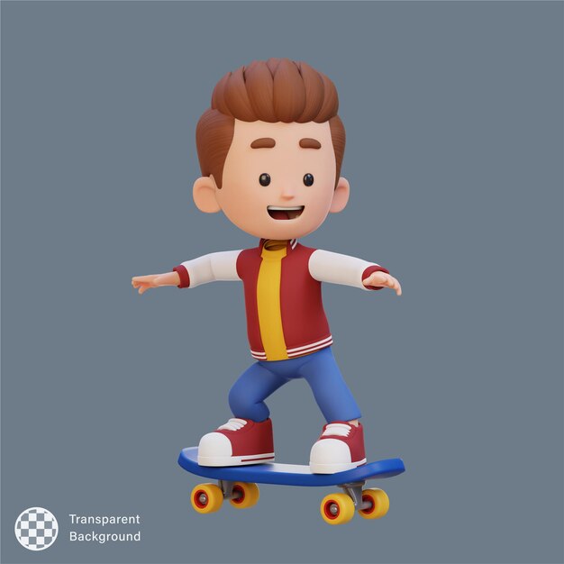 PSD personaggio 3d di un bambino su uno skateboard