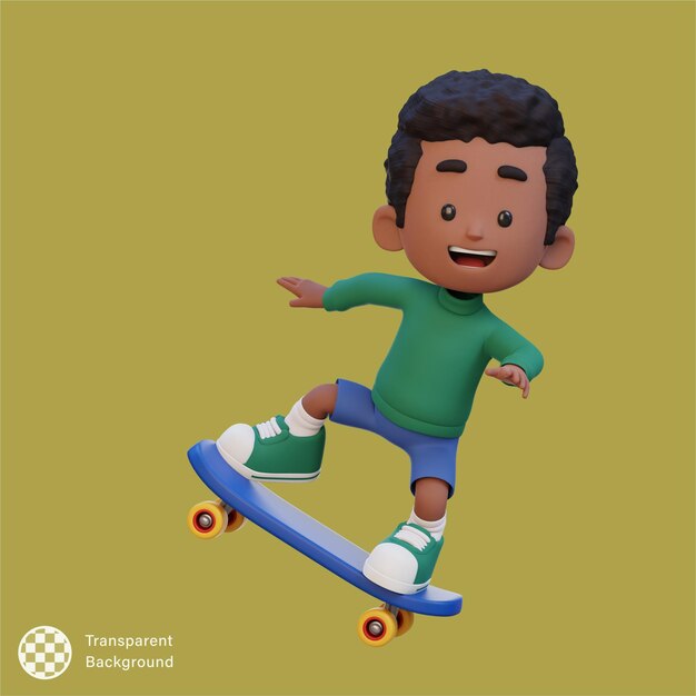 PSD personaggio 3d per bambini su skateboard