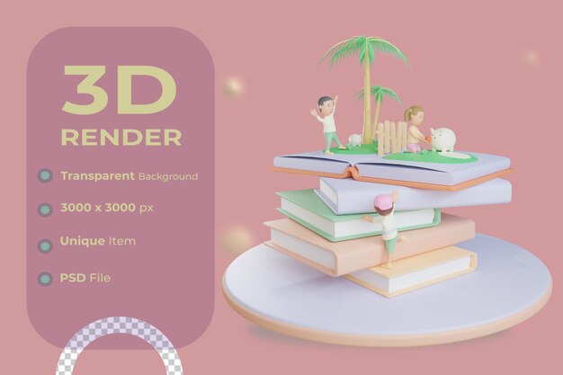 3d-kinderboek voer de dierenillustratie met transparante achtergrond