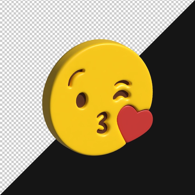 3D Kissing Face Emoji z czerwonym sercem