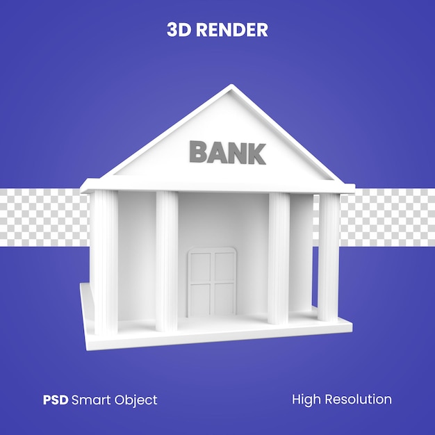 PSD 3d-klassiek bankgebouw render geïsoleerd