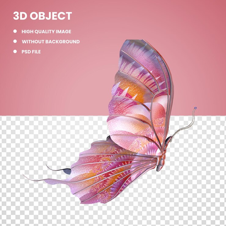 PSD 3d kleurrijke vlinder png doorzichtige achtergrond