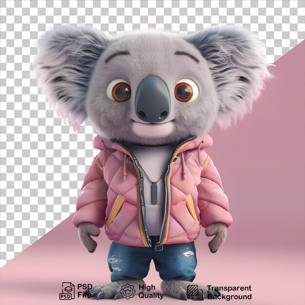 3d koala character isolated on transparent background include png file