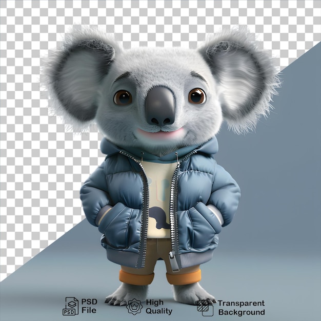 PSD 3d koala karakter geïsoleerd op transparante achtergrond inclusief png-bestand