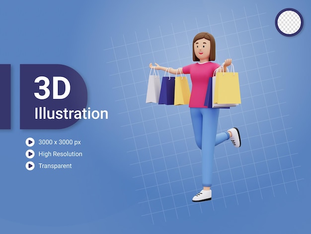 3d Kobieta Trzyma Torby Na Zakupy Ilustracja