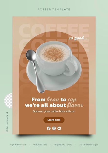 PSD 3d koffie poster sjabloon cappuccino