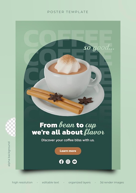 3D koffie poster sjabloon kaneel anijs