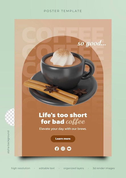 3D koffie poster sjabloon kaneel anijs