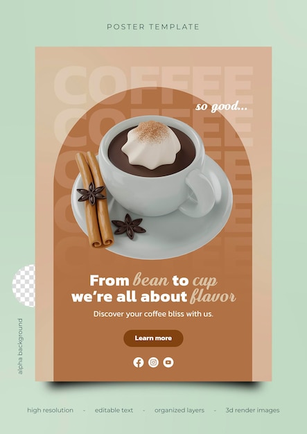 3D koffie poster sjabloon kaneel anijs