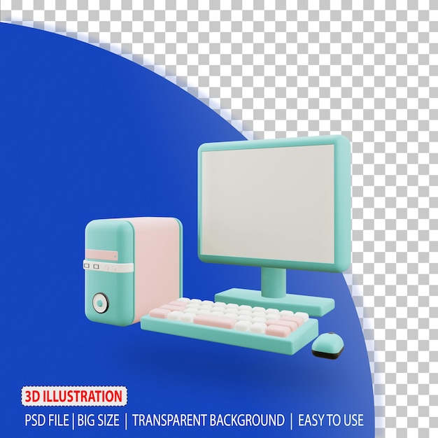 PSD 3d komputer osobisty lub ilustracja pc ilustracja edukacja renderowanie z przezroczystym tłem