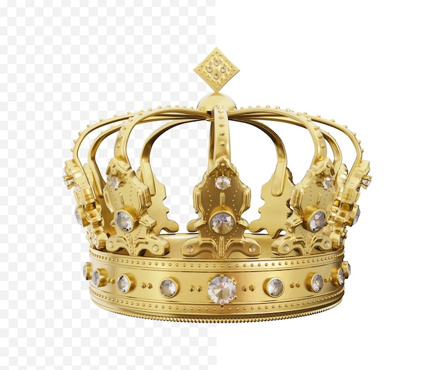 PSD 3d koninklijke gouden kroon met glazen diamanten op geïsoleerde achtergrond getextureerde koning gouden kroon 3d render