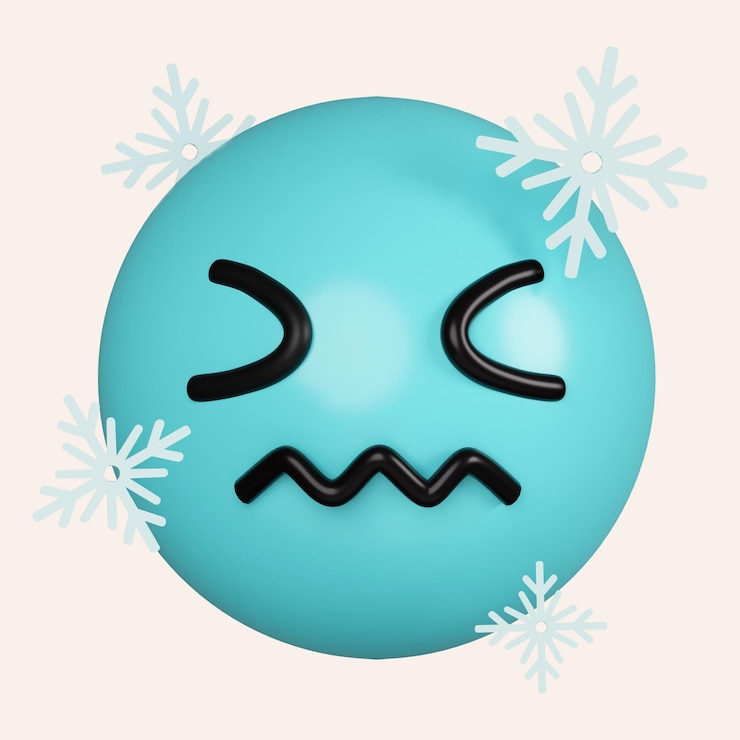 PSD 3d koude bevroren emoji met ijs op gezicht icoon geïsoleerd op grijze achtergrond 3d rendering illustratie clipping pad