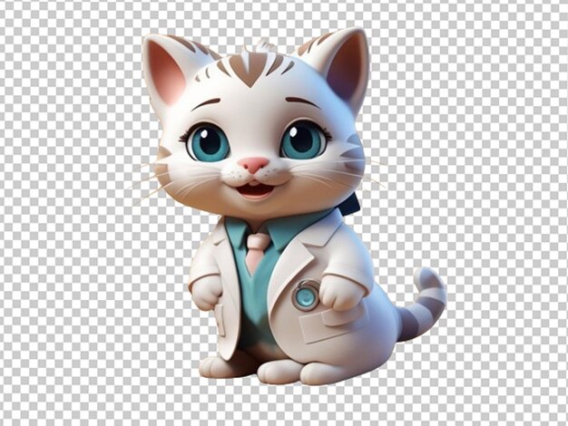 PSD 3d kreskówka ładny uśmiechnięty lekarz kot postać
