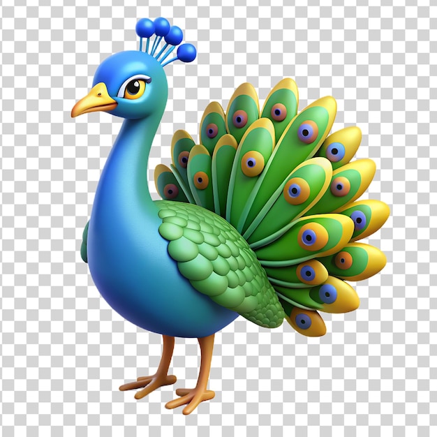 3d Kreskówka Peacock Na Przezroczystym Tle