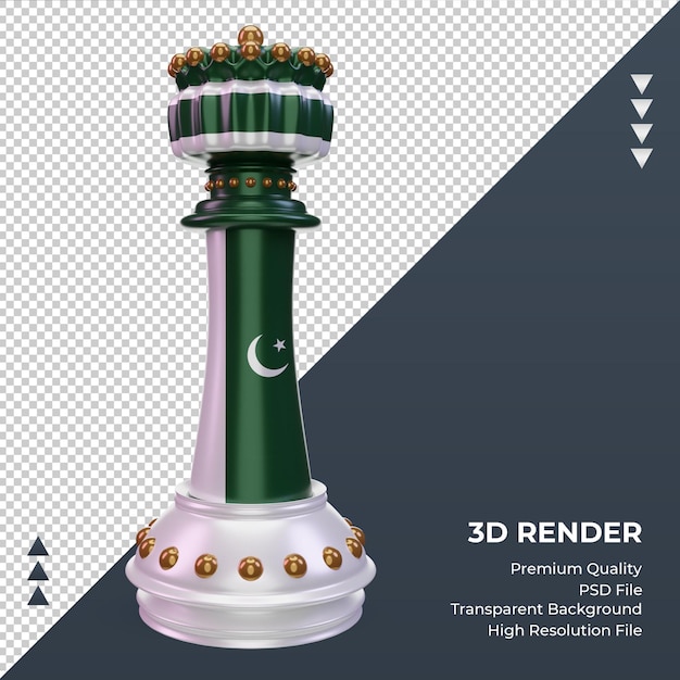 PSD 3d król szachy flaga pakistanu renderujący widok z przodu