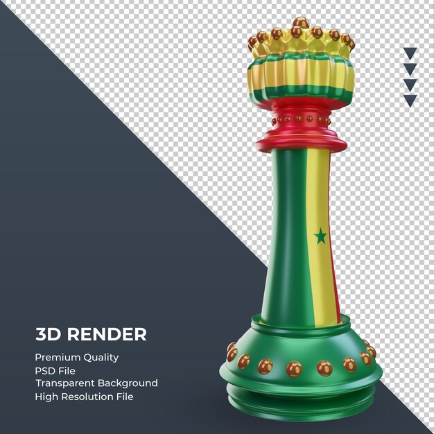 3d Króla Szachów Flaga Senegalu Renderująca Lewy Widok