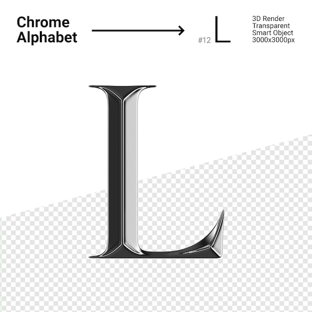 3D Krom Alfabe Harfi L