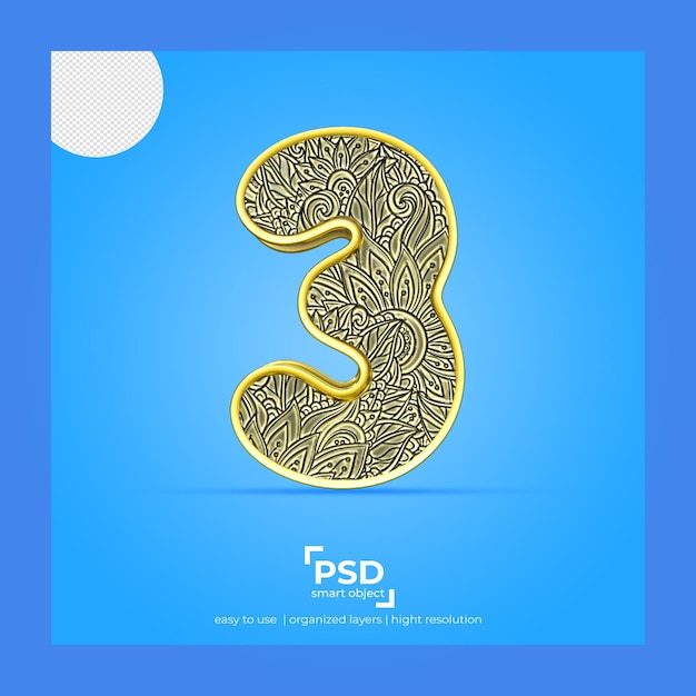 PSD 3d-kunstlettertype van 3 beste render