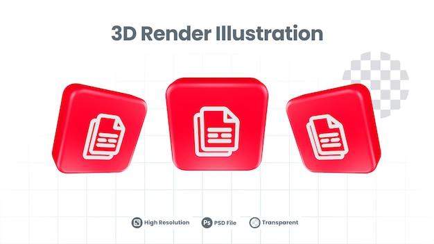 3D-kuvitus sivutiedostot -kuvake verkkosivustoille, mobiilisovelluksiin ja sosiaalisen median promootioihin