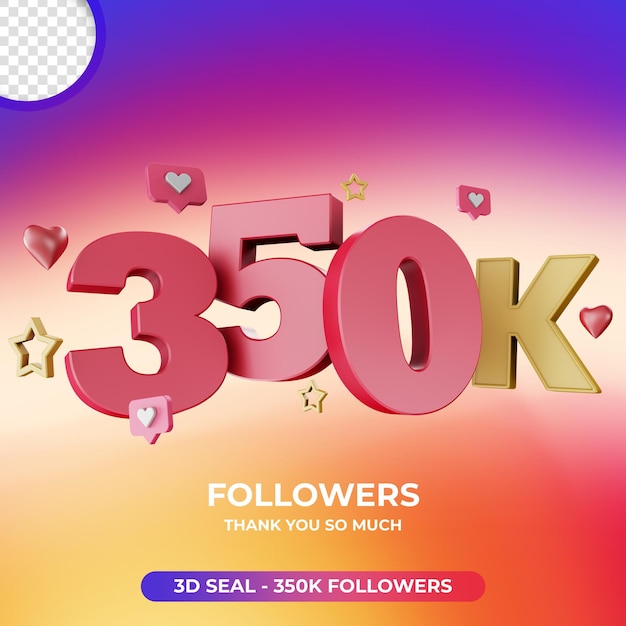 Etichetta 3d 350k follower sul design di instagram