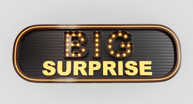 PSD 3d label big surprise with lights bulb