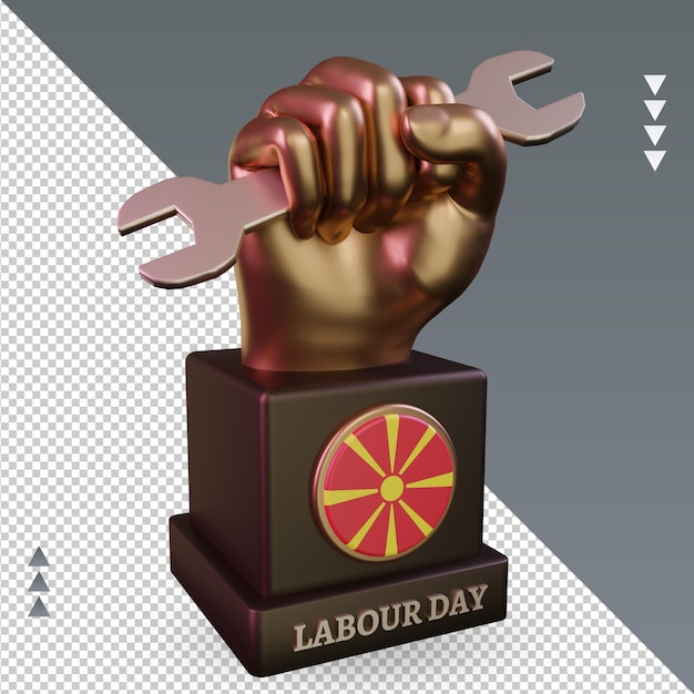 PSD 3d festa del lavoro macedonia del nord bandiera rendering vista a sinistra