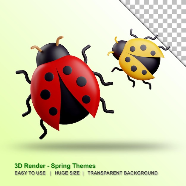 Illustrazione 3d ladybugs con sfondo trasparente