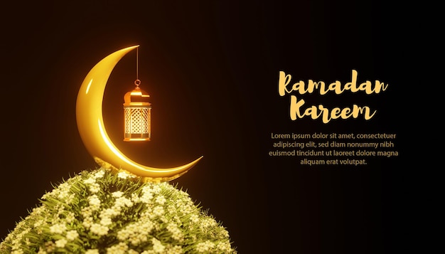 PSD modello 3d lampada e luna ramadan kareem