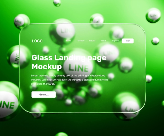 PSD 3d landing page mockup met glas morphisme effect of 3d web interface presentatie mockup