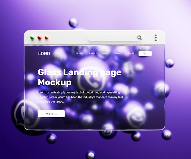 PSD 3d landing page mockup met glas morphisme effect of 3d web interface presentatie mockup