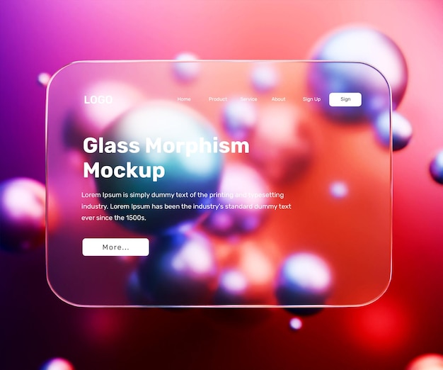 3d landing page mockup with glass morphism effect or 3d web interface presentation mockup