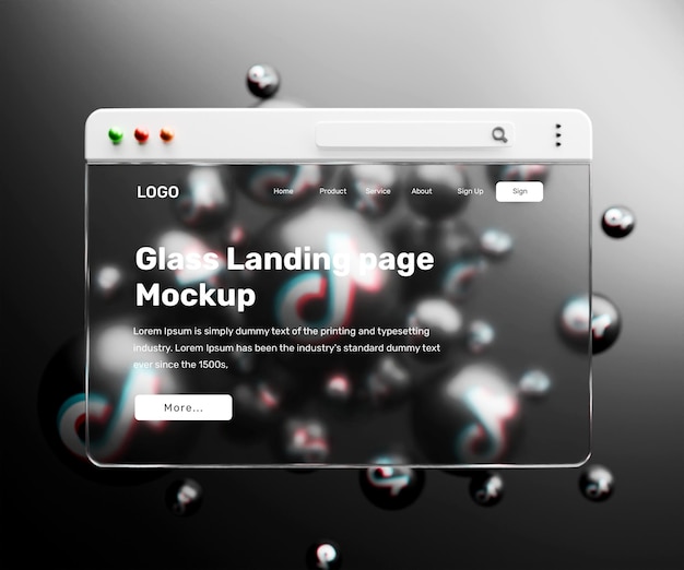 3d landing page mockup with glass morphism effect or 3d web interface presentation mockup