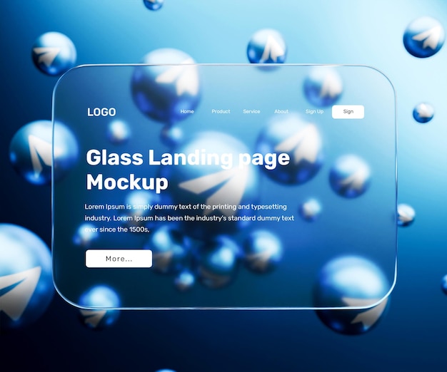 3d landing page mockup with glass morphism effect or 3d web interface presentation mockup