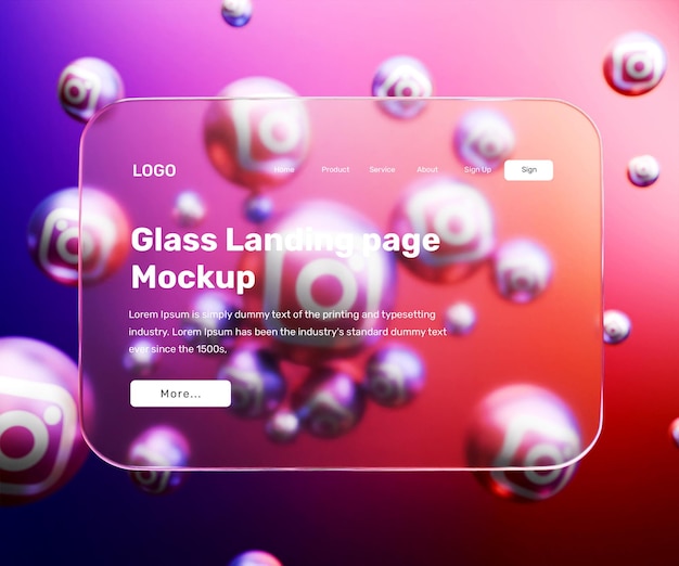 PSD グラスモルフィズム効果の 3d ランディングページモックアップ