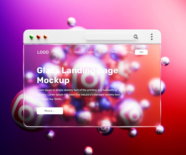 3d landing page mockup z efektem szklanego morfizmu lub 3d web interface presentation mockup