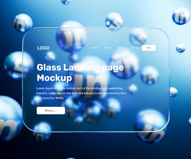 3d Landing Page Mockup Z Efektem Szklanego Morfizmu Lub 3d Web Interface Presentation Mockup