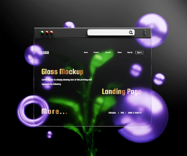 3d landing page mockup z efektem szklanego morfizmu lub 3d web interface presentation mockup