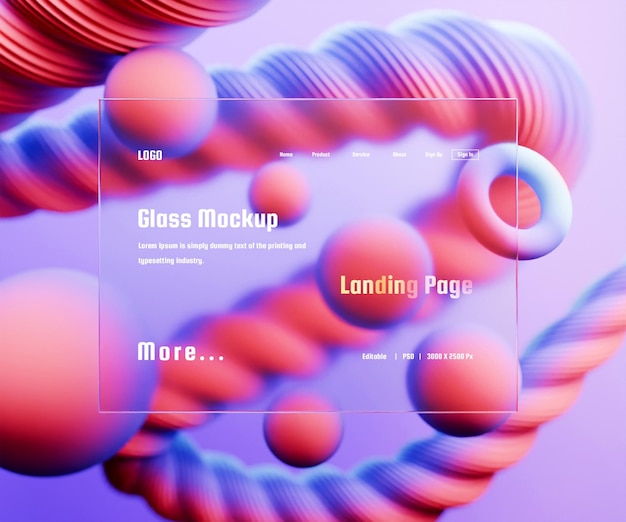 3d landing page mockup z efektem szklanego morfizmu lub 3d web interface presentation mockup