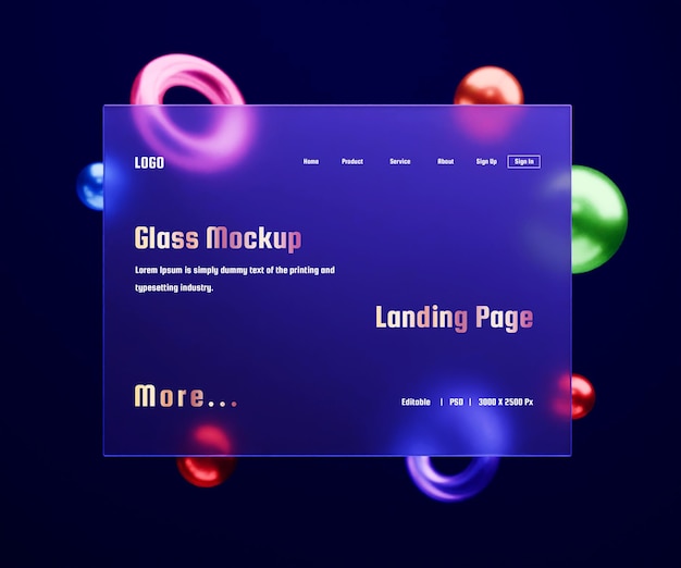 3d landing page mockup z efektem szklanego morfizmu lub 3d web interface presentation mockup