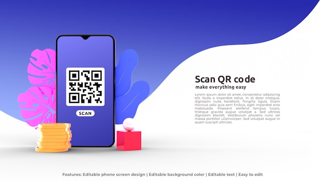 PSD 3d landing page template of scan qr code