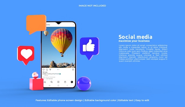 PSD 3d landing page template of social media optimized