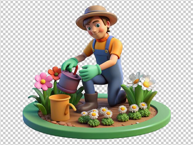 PSD 3d landscape gardener planting flowers